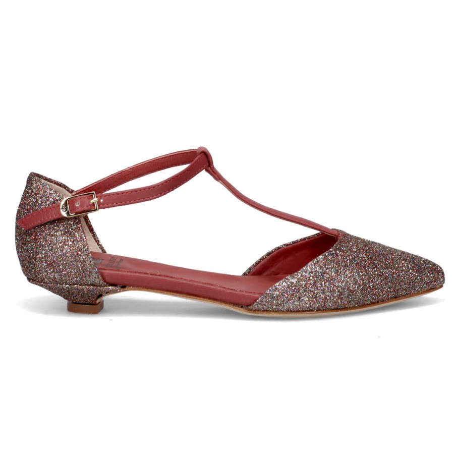 Frauen SANGIORGIO Pumps | L'Arianna Mary Jane-Schuh In Rot Und Silber Aus Leder Und Glitzer