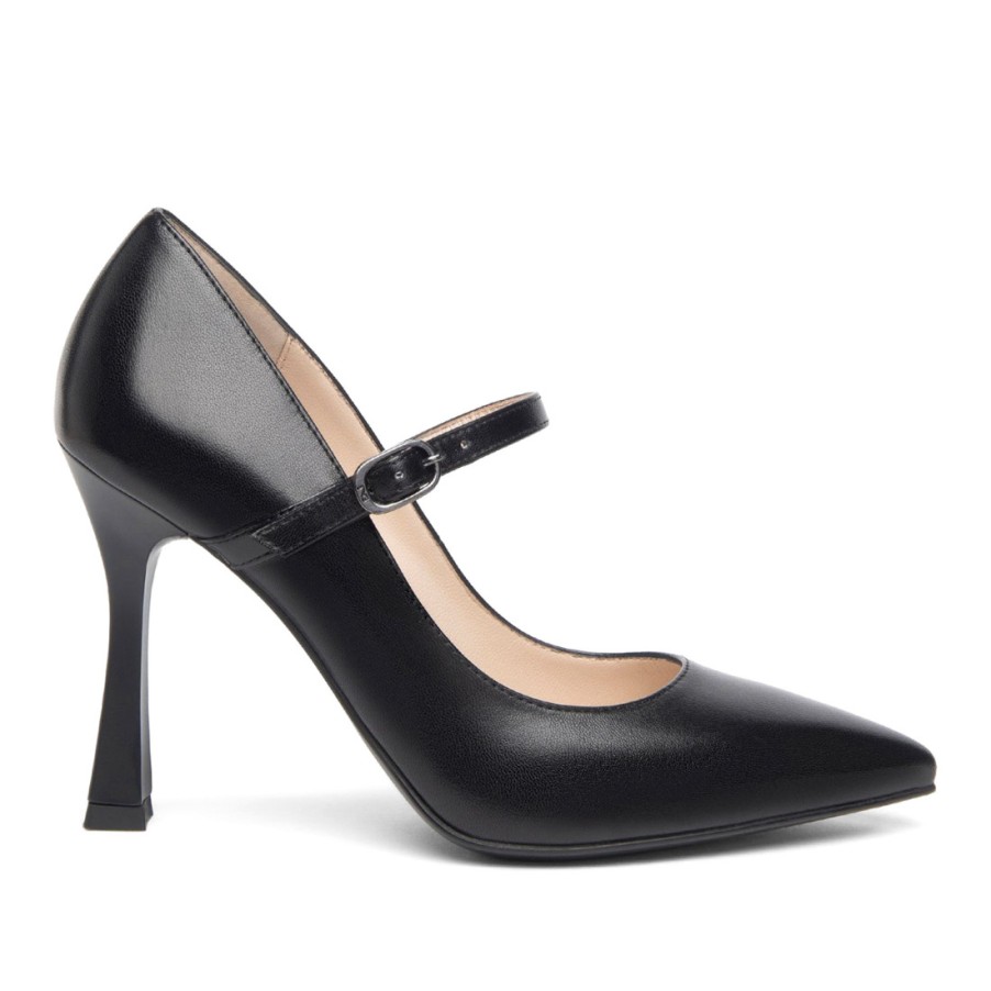 Frauen SANGIORGIO Pumps | Nerogiardini-Pumps Aus Schwarzem Leder Mit Hohem Absatz Und Riemen