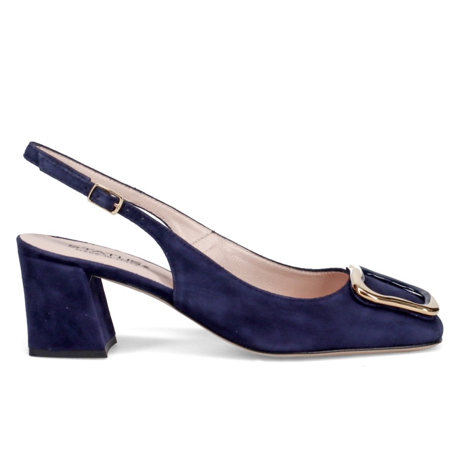 Frauen SANGIORGIO Pumps | Status Slingback Aus Blauem Wildleder Mit Mittlerem Absatz