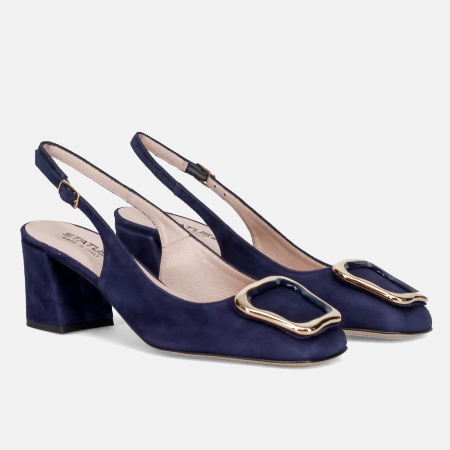 Frauen SANGIORGIO Pumps | Status Slingback Aus Blauem Wildleder Mit Mittlerem Absatz