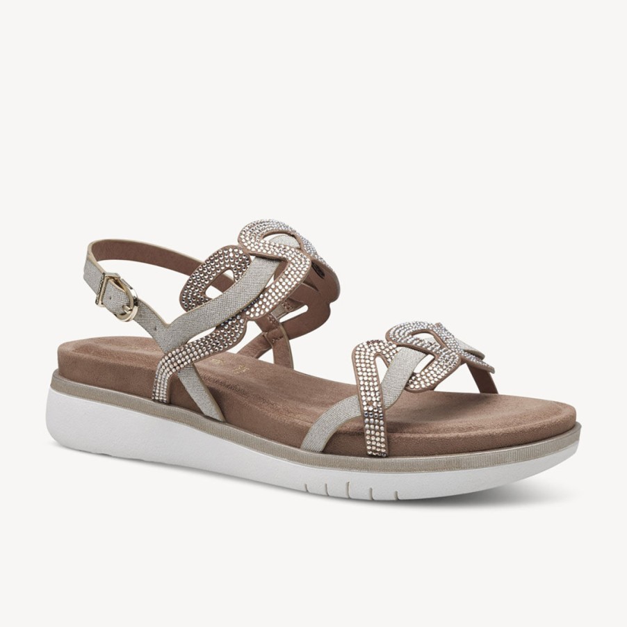 Frauen SANGIORGIO Sandalen | Tamaris Damen-Sandale Aus Silbernem Stoff Mit Strasssteinen