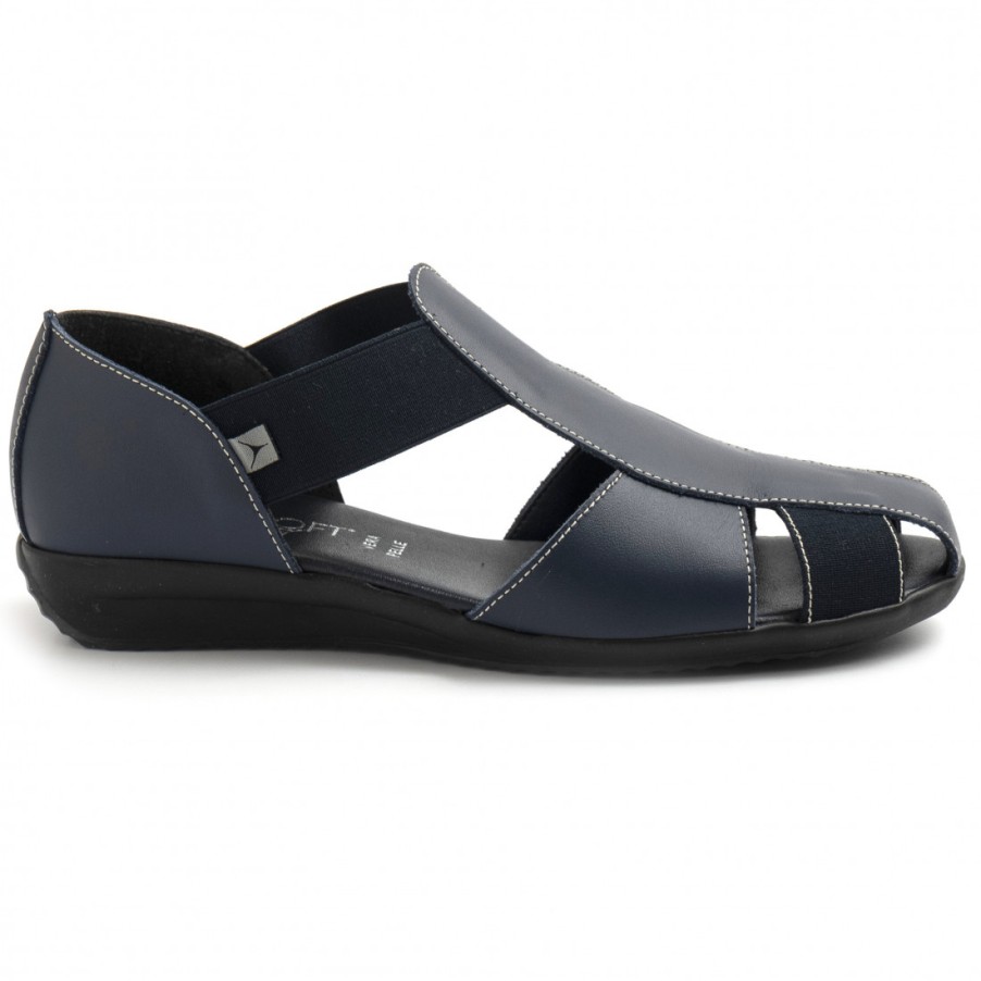 Frauen SANGIORGIO Sandalen | Cinzia Soft Damenschuh Aus Blauem Leder Und Gummizug