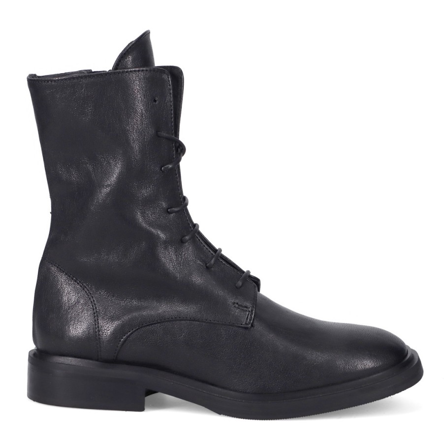 Frauen SANGIORGIO Militarstiefel | Vicolo8 Damen-Schnurstiefel Aus Schwarzem Leder