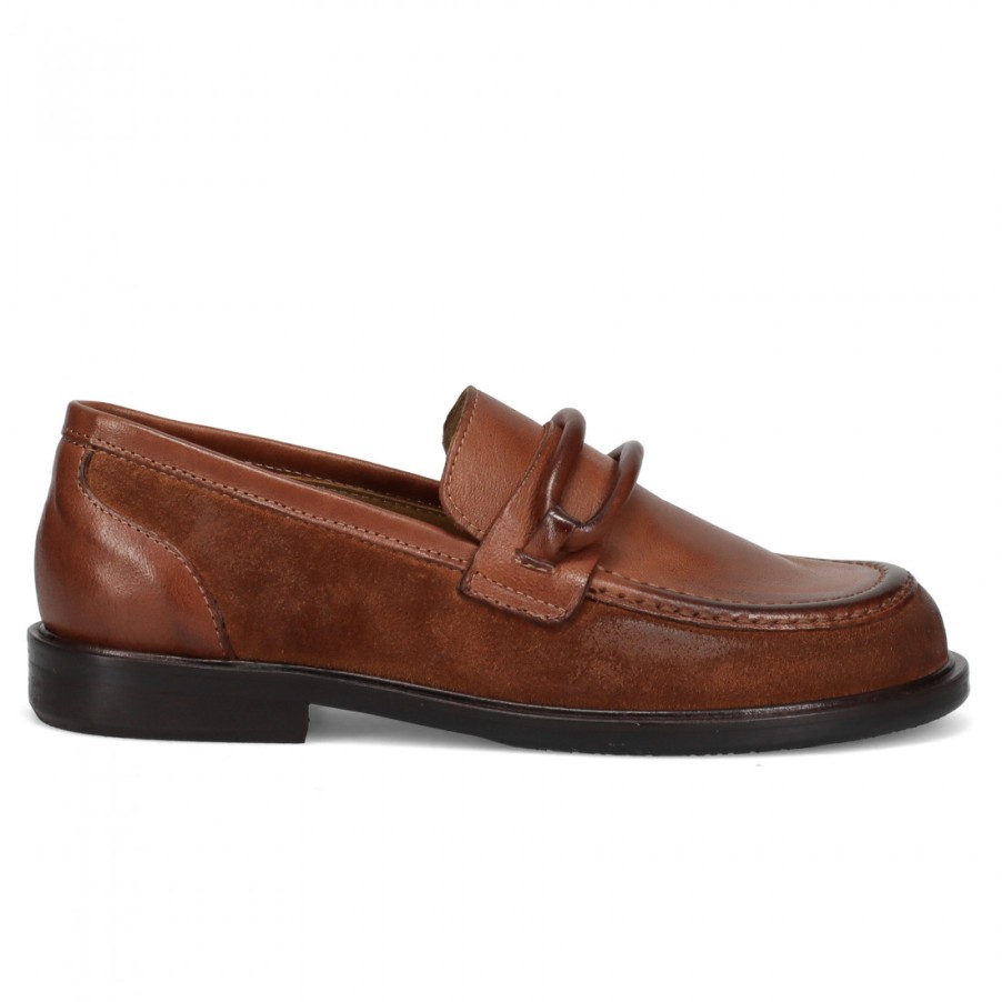 Frauen SANGIORGIO Slipper | Zoe Lea Damen-Loafer Aus Cognacfarbenem Leder Und Wildleder