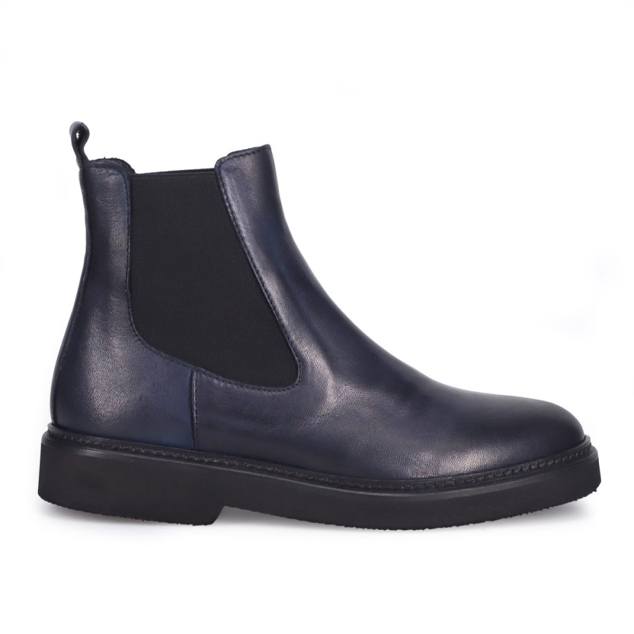 Frauen SANGIORGIO Stiefeletten | Sangiorgio Damen-Chelsea-Stiefel Aus Blauem Leder