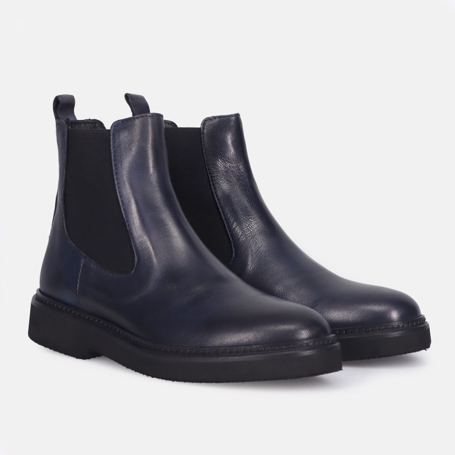 Frauen SANGIORGIO Stiefeletten | Sangiorgio Damen-Chelsea-Stiefel Aus Blauem Leder