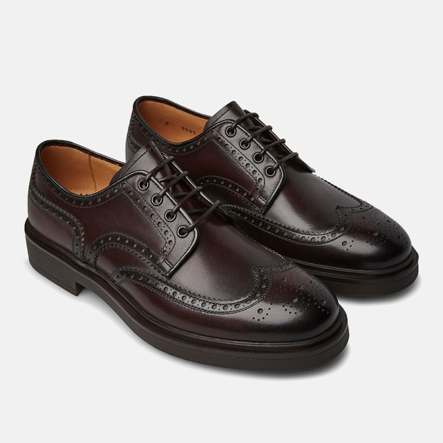 Manner SANGIORGIO Schnuren | Fabi Herren-Full-Brogue-Derby-Schuh Aus Braunem Leder