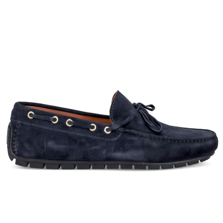 Manner SANGIORGIO Slipper | Sangiorgio Herren-Mokassin Aus Blauem, Weichem Wildleder