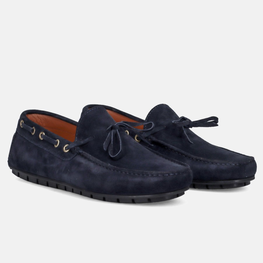 Manner SANGIORGIO Slipper | Sangiorgio Herren-Mokassin Aus Blauem, Weichem Wildleder