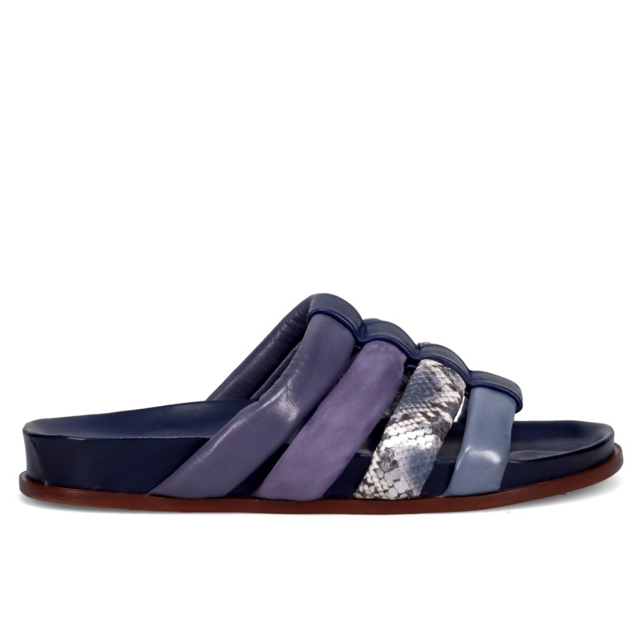 Frauen SANGIORGIO Sandalen | Lorenzo Masiero Damen-Slipper Aus Blauem Und Lila Leder