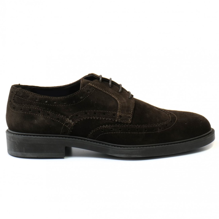 Manner SANGIORGIO Schnuren | Dunkelbraune Sangiorgio Herren-Derby-Brogue-Schuhe Aus Wildleder