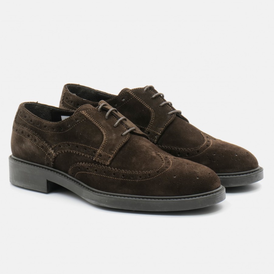 Manner SANGIORGIO Schnuren | Dunkelbraune Sangiorgio Herren-Derby-Brogue-Schuhe Aus Wildleder