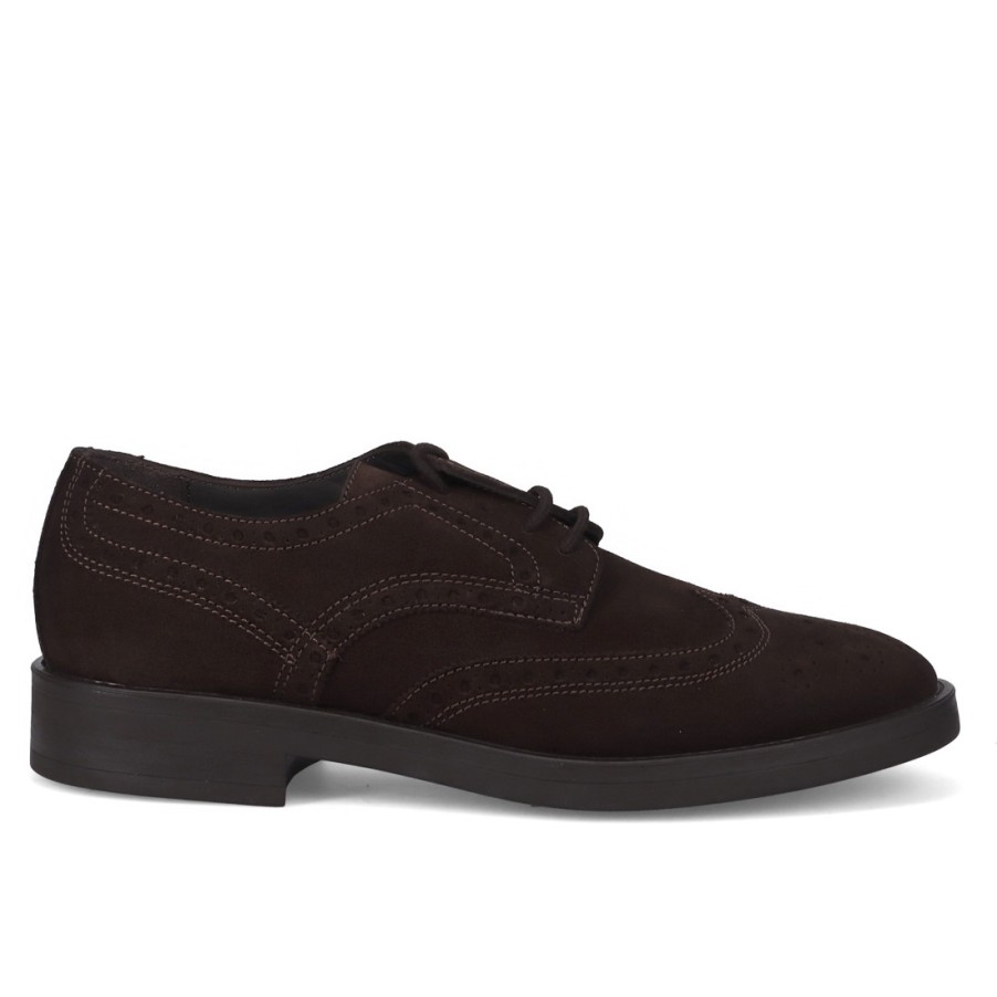 Manner SANGIORGIO Schnuren | Antica Cuoieria Herren-Derby-Schuh Aus Braunem Wildleder