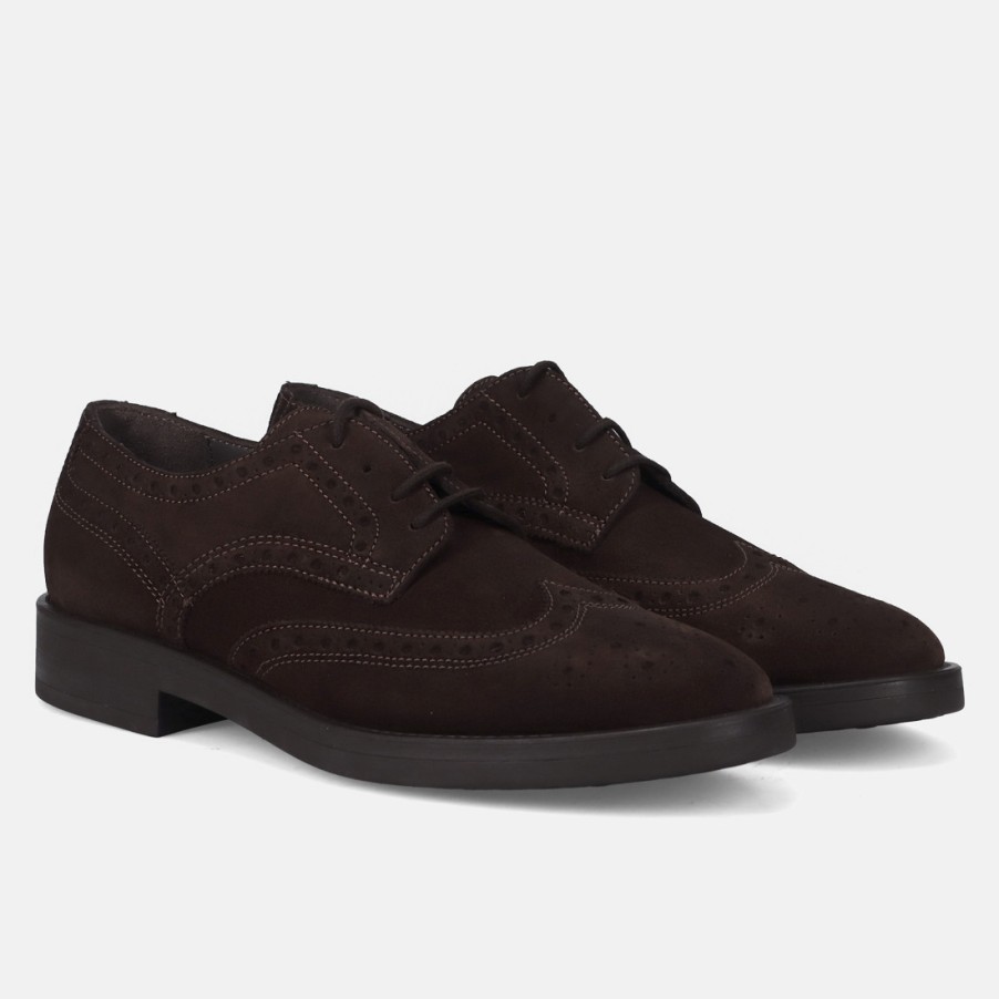 Manner SANGIORGIO Schnuren | Antica Cuoieria Herren-Derby-Schuh Aus Braunem Wildleder