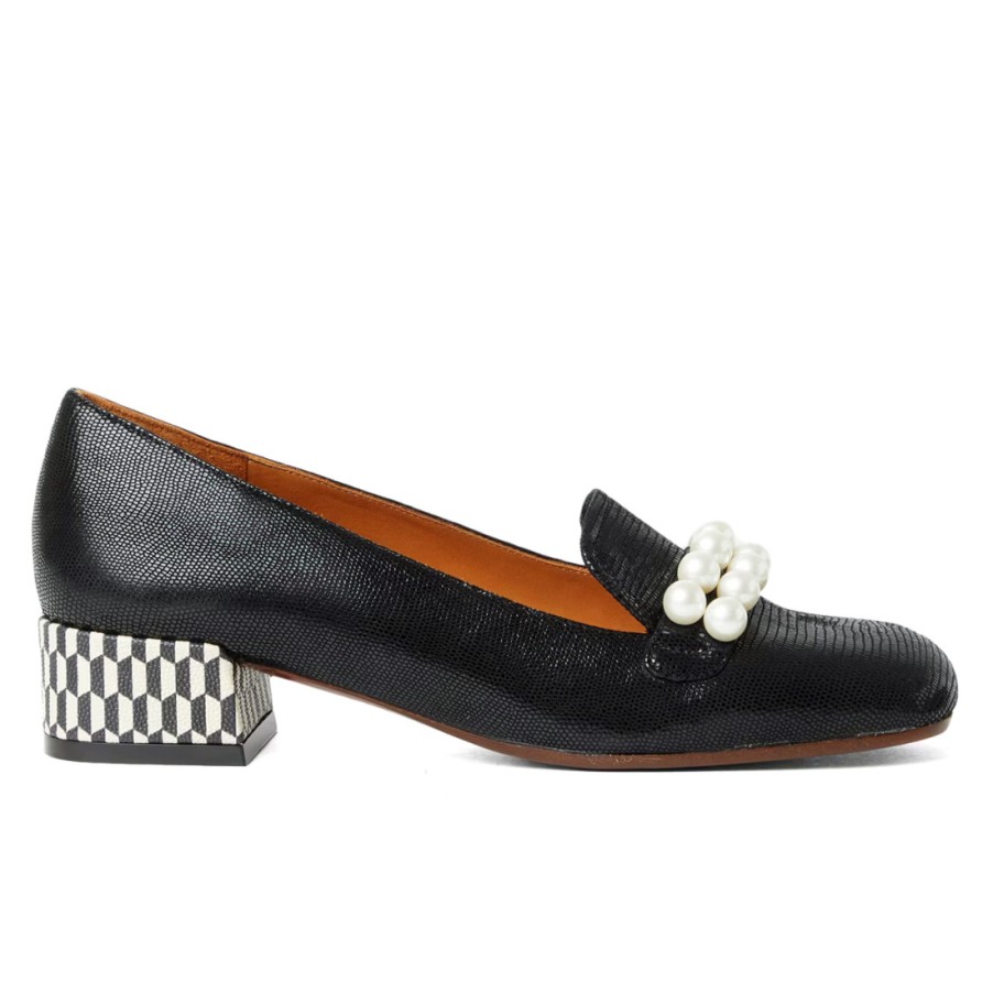 Frauen SANGIORGIO Pumps | Chie Mihara Idako Schwarz-Weiser Loafer Mit Perlen