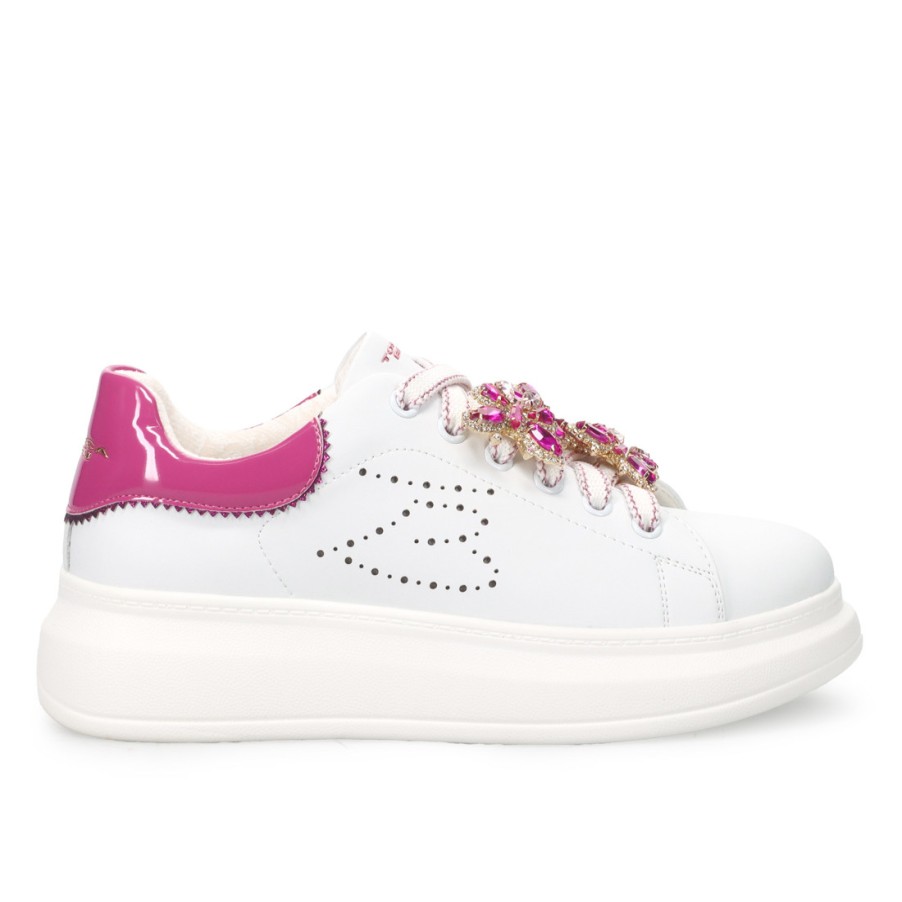 Frauen SANGIORGIO Turnschuhe | Tosca Blu Studio Glamur Sneaker In Weis Und Rosa Mit Strasssteinen