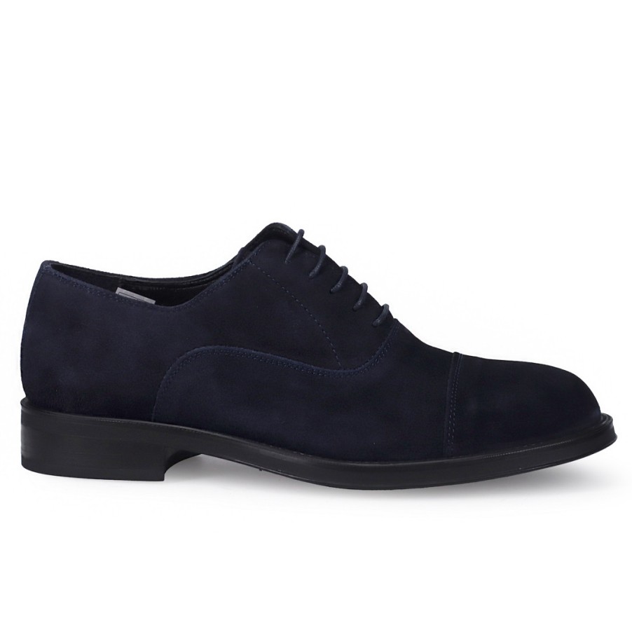 Manner SANGIORGIO Schnuren | Sangiorgio Herren-Oxford-Schuh Aus Blauem, Weichem Wildleder