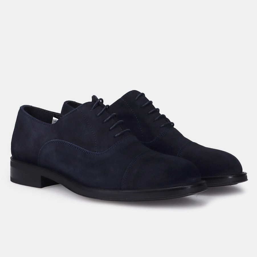 Manner SANGIORGIO Schnuren | Sangiorgio Herren-Oxford-Schuh Aus Blauem, Weichem Wildleder